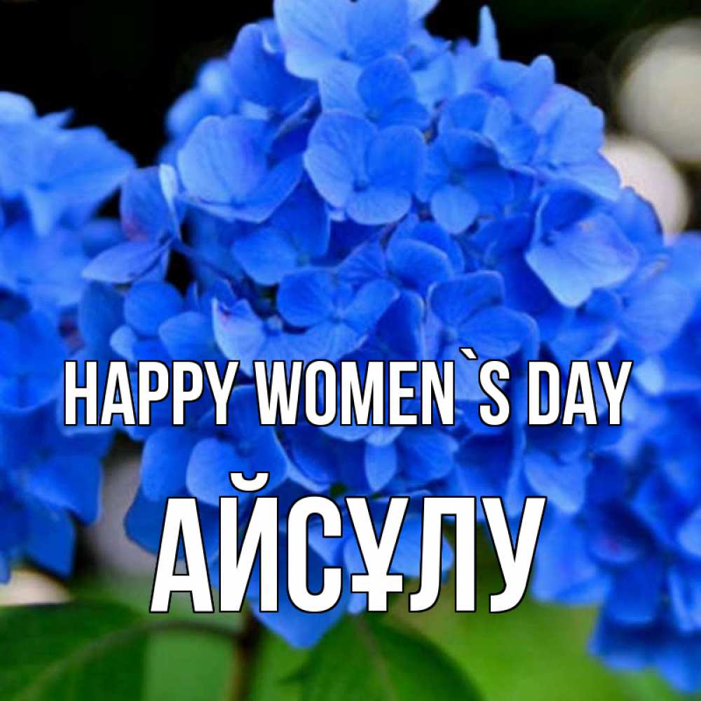 Greetings card с именем, АЙСҰЛУ happy women`s day синие цветы Greetings with text for free download 